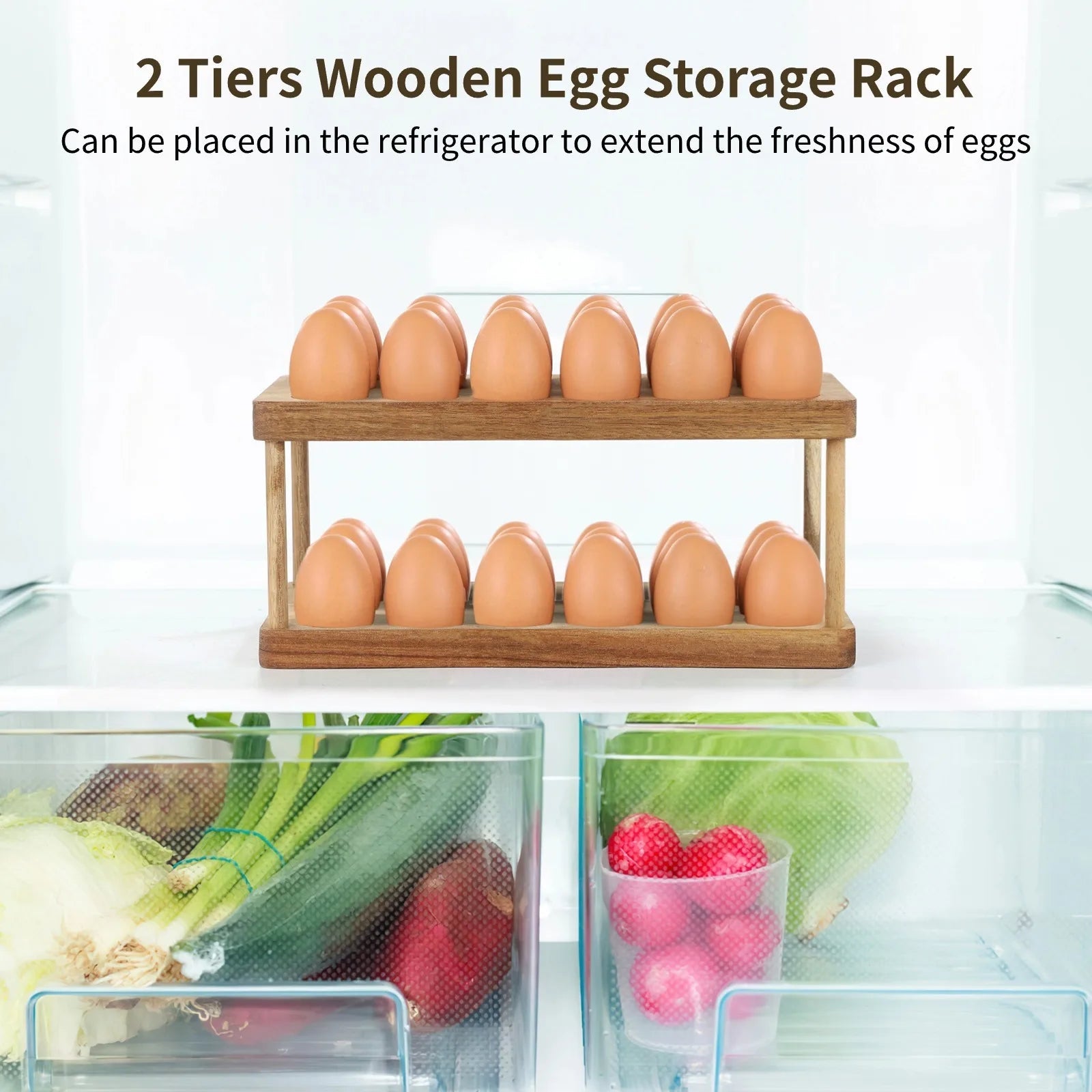 2 - Tier Wooden Egg Holder – Countertop Egg Storage Rack - OakoryOakory