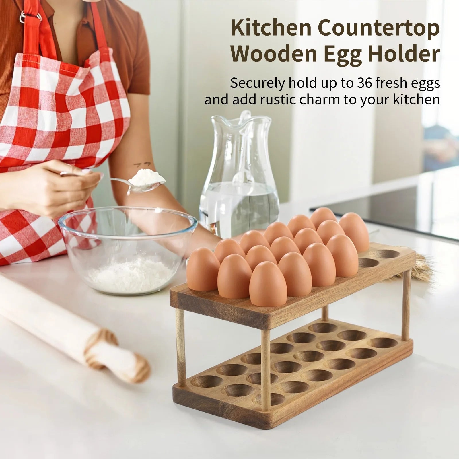 2 - Tier Wooden Egg Holder – Countertop Egg Storage Rack - OakoryOakory