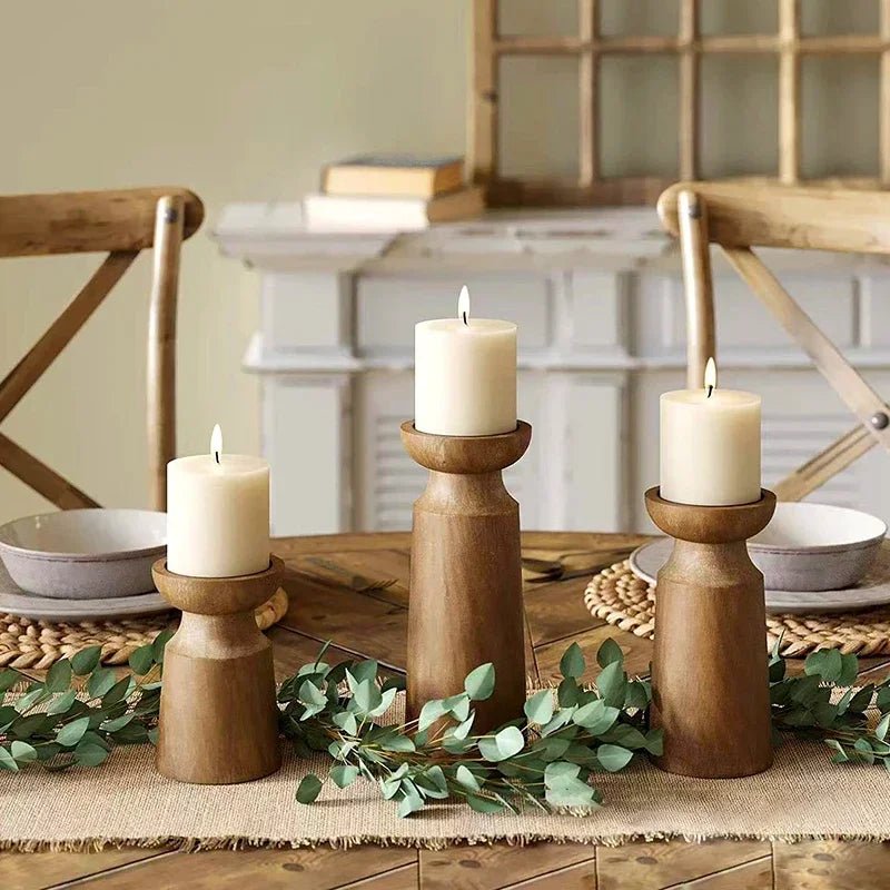 3PCS Natural Wooden Candlestick Holders - OakoryOakory