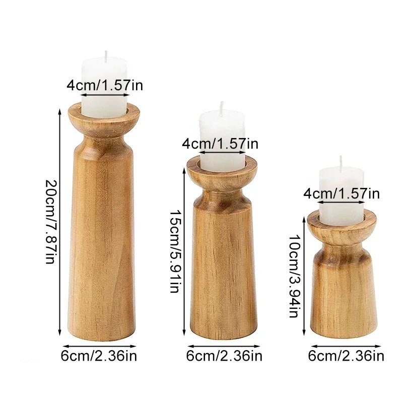 3PCS Natural Wooden Candlestick Holders - OakoryOakory