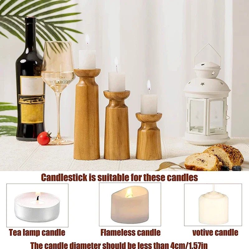 3PCS Natural Wooden Candlestick Holders - OakoryOakory