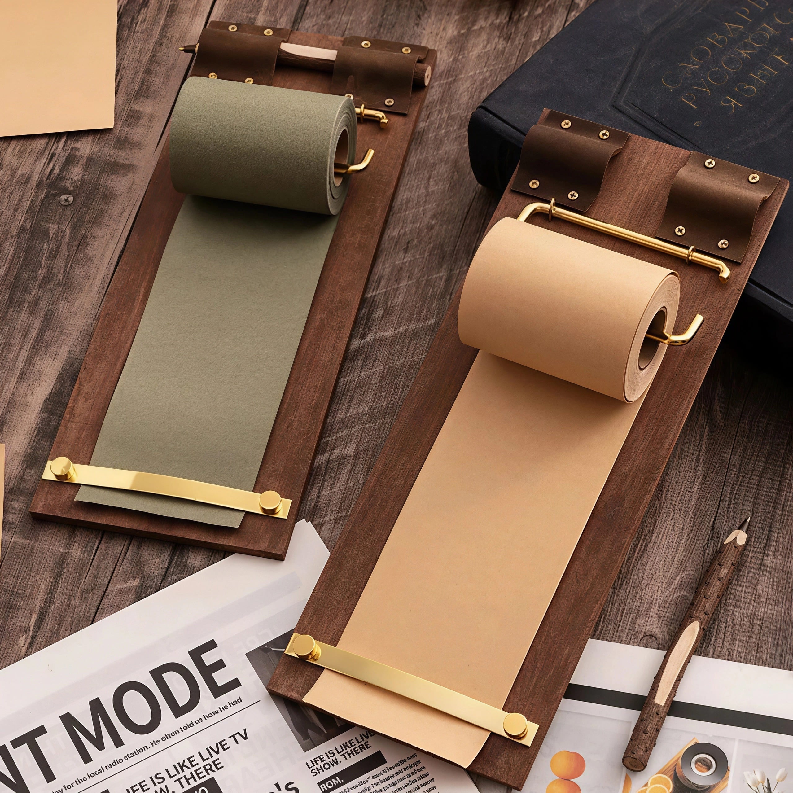 Vintage Wooden Hanging Note Board with Kraft Paper Roll