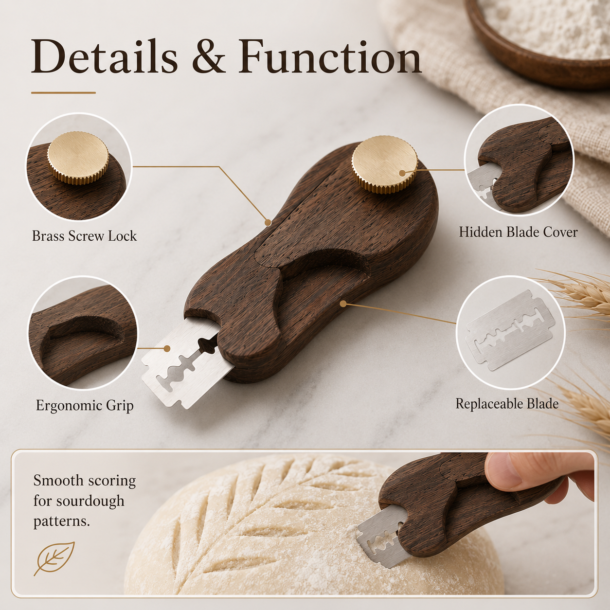 Walnut Wood Sourdough Bread Lame & Scoring Tool
