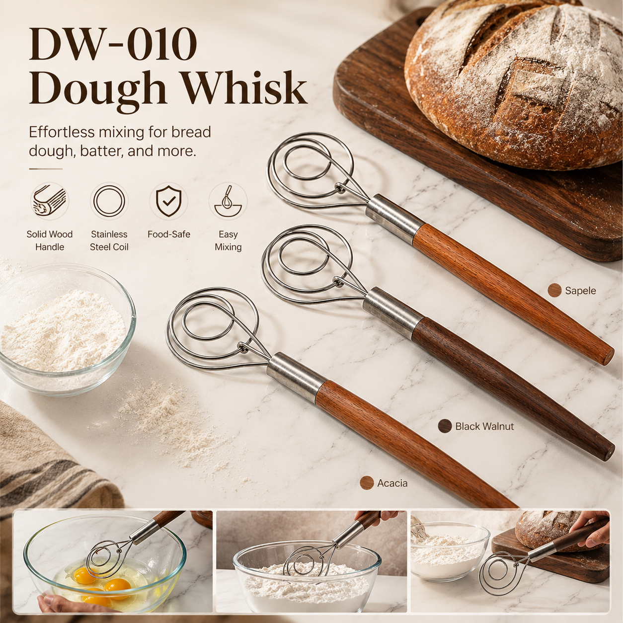 Wood Danish Dough Whisk
