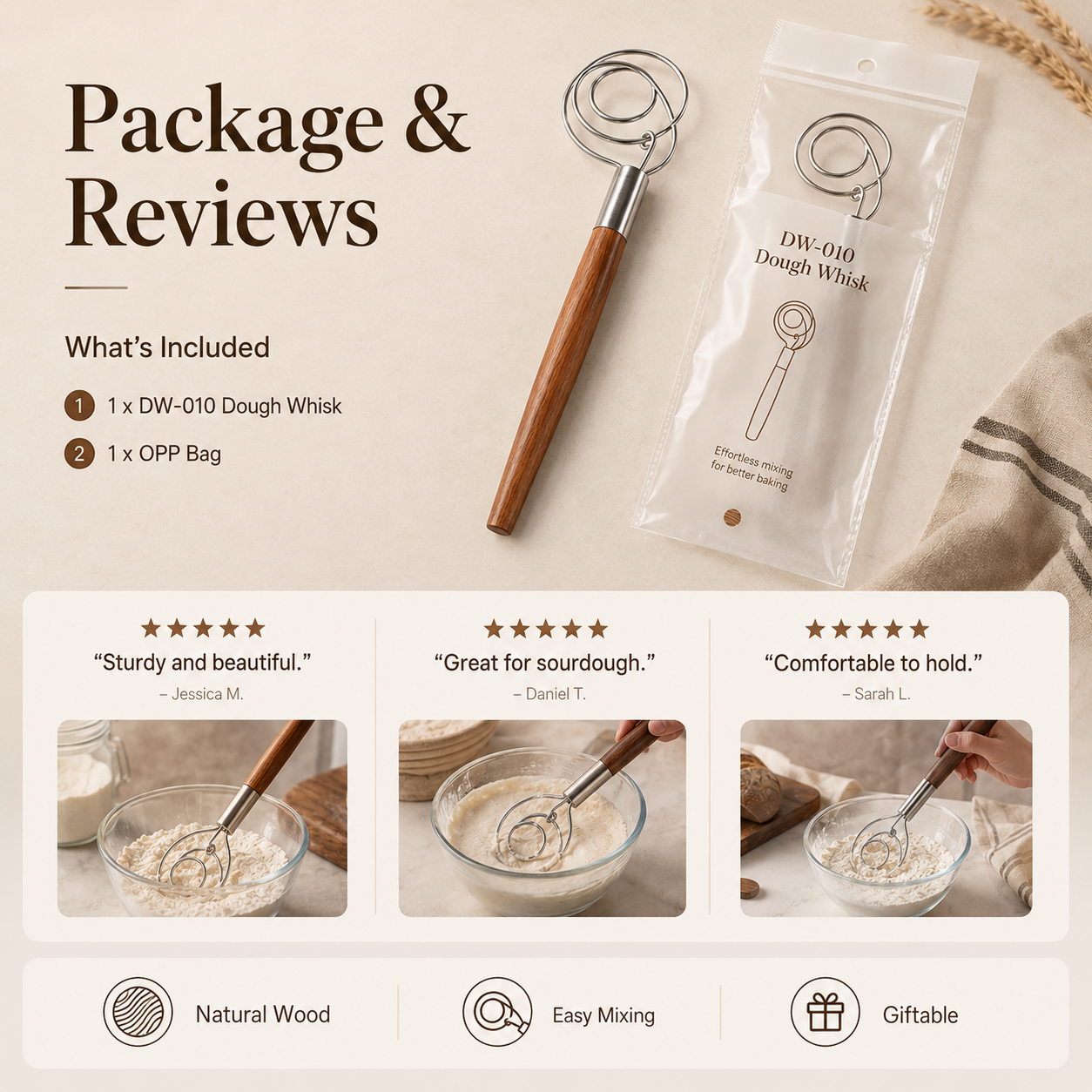 Wood Danish Dough Whisk