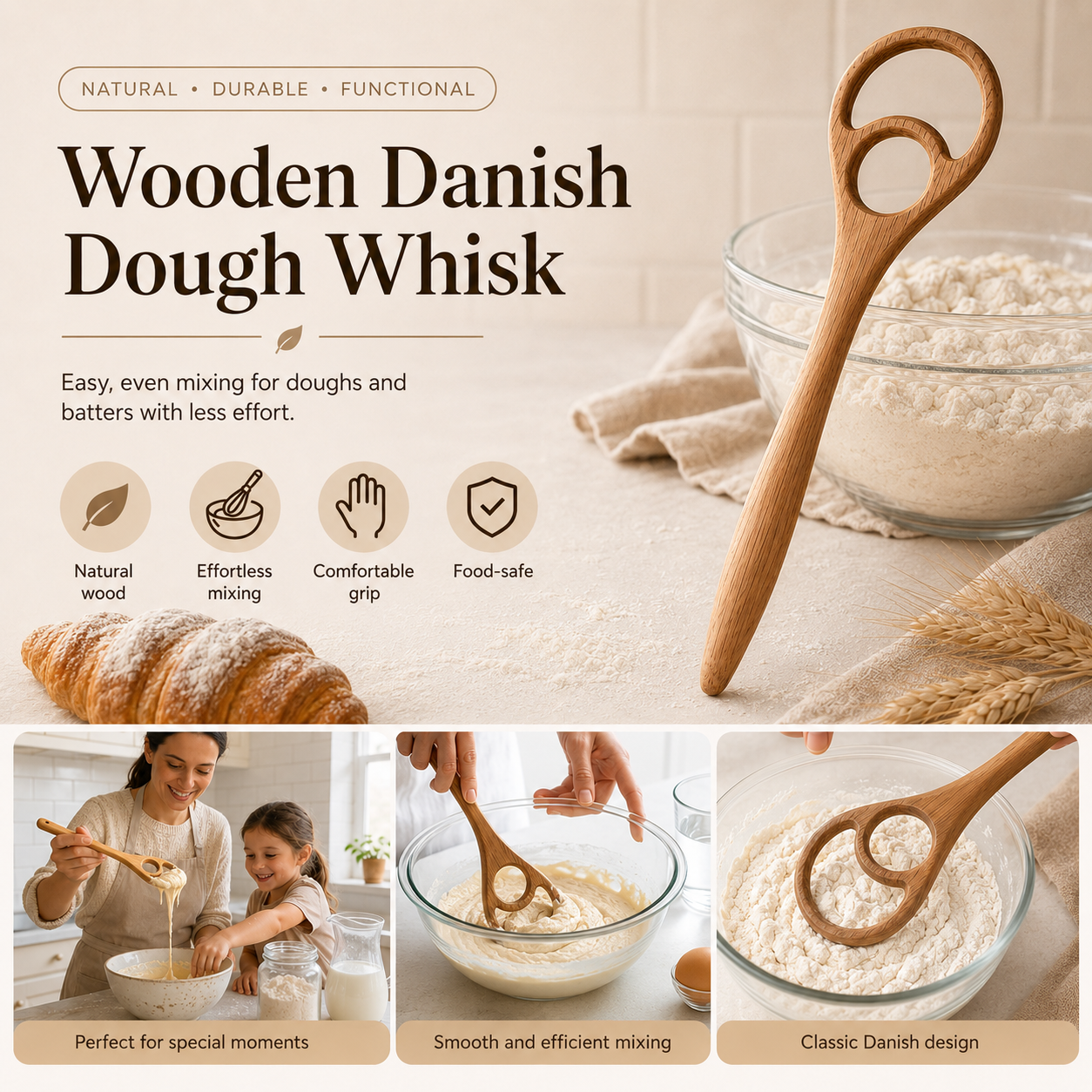 2 Pack Wooden Danish Dough Whisk