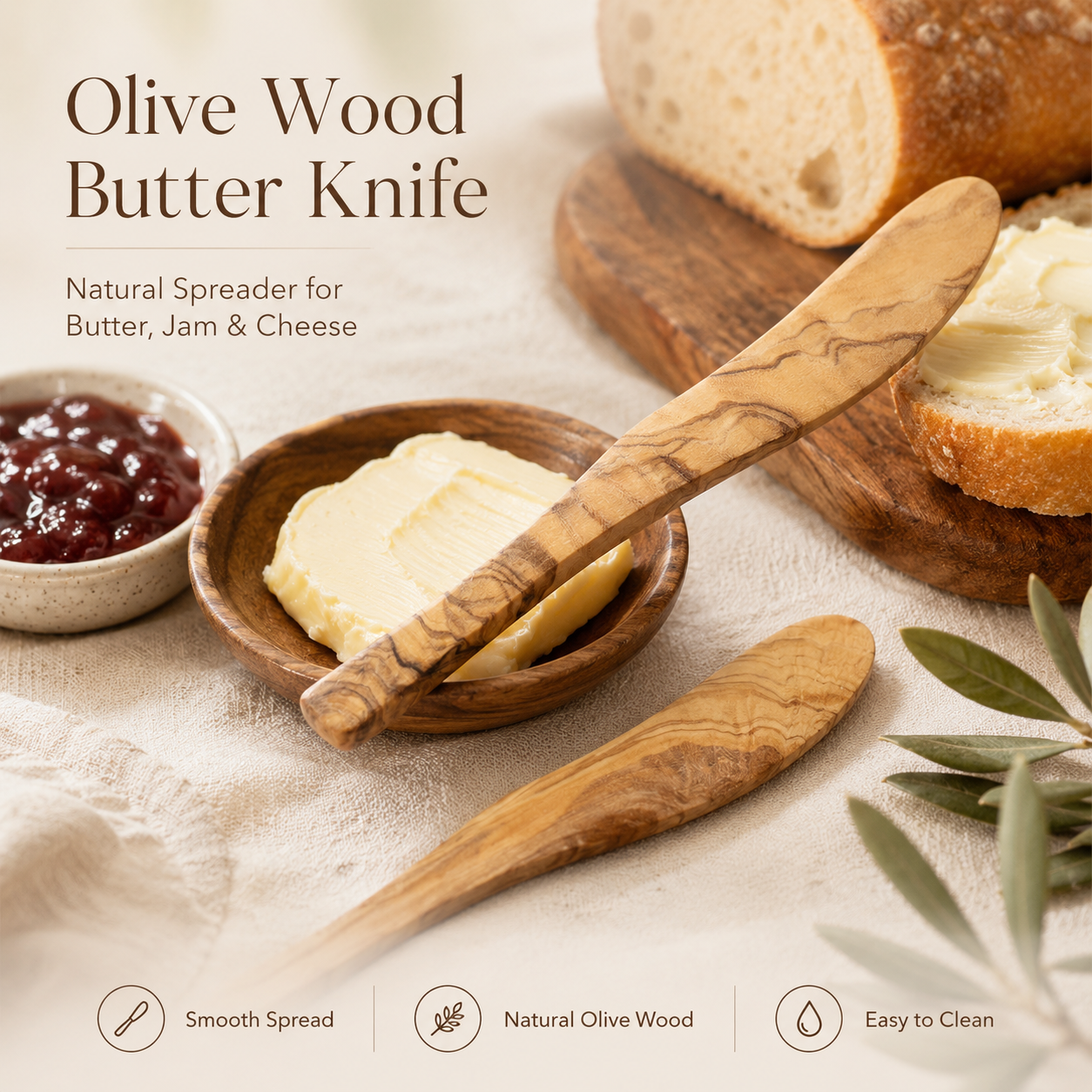 Olive Wood Butter Knife & Jam Spreader