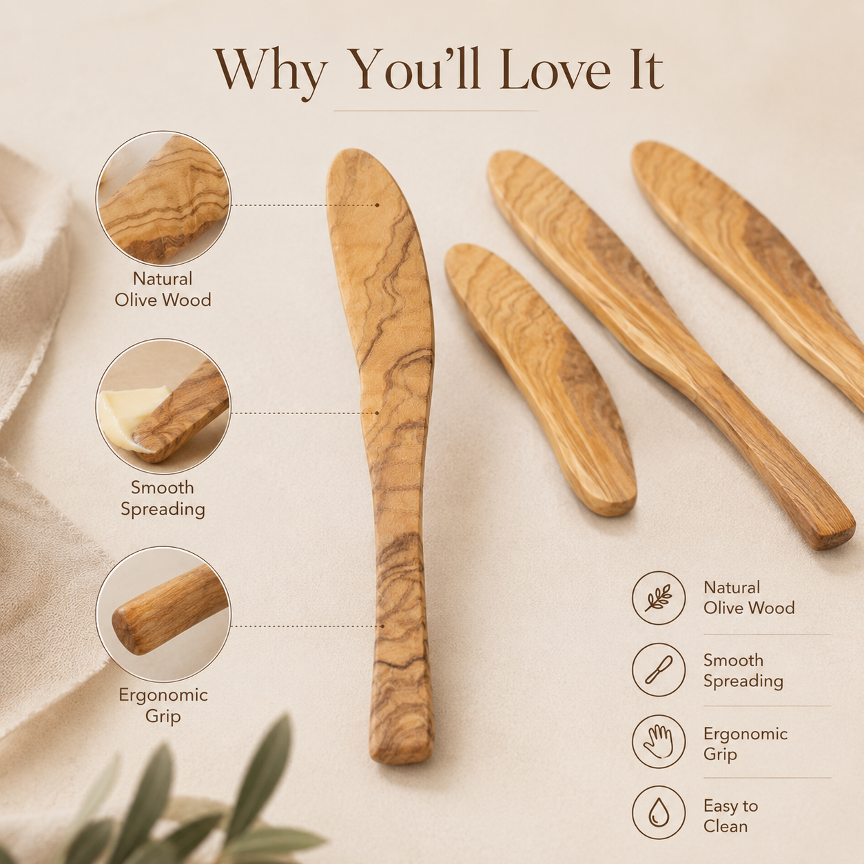 Olive Wood Butter Knife & Jam Spreader
