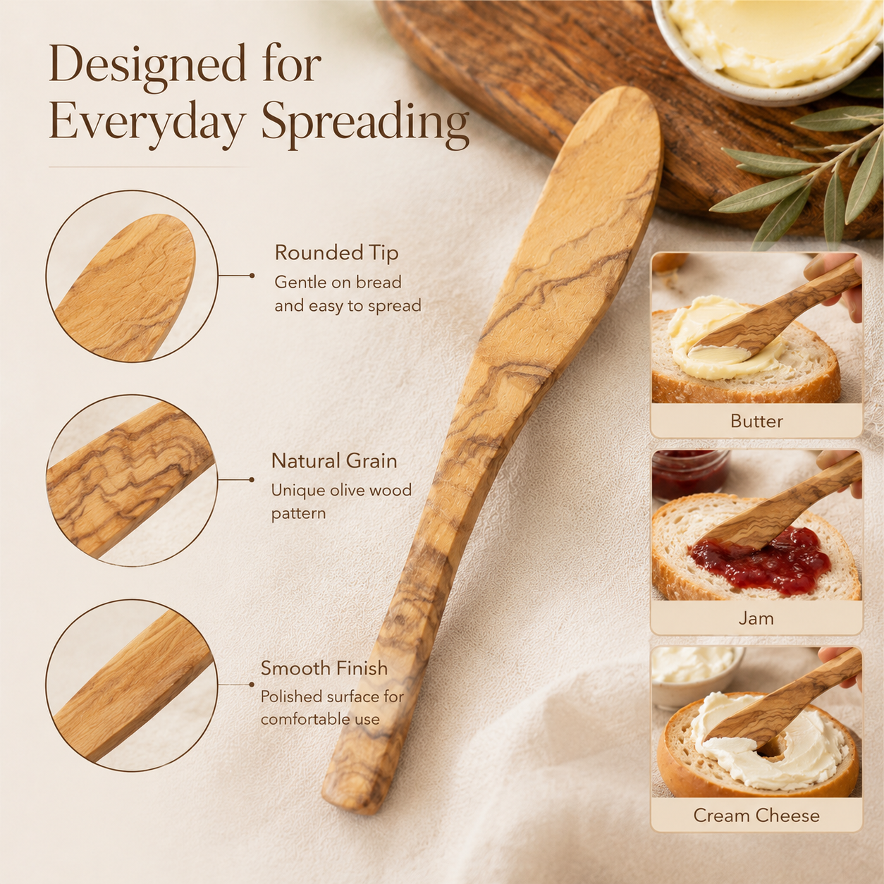 Olive Wood Butter Knife & Jam Spreader