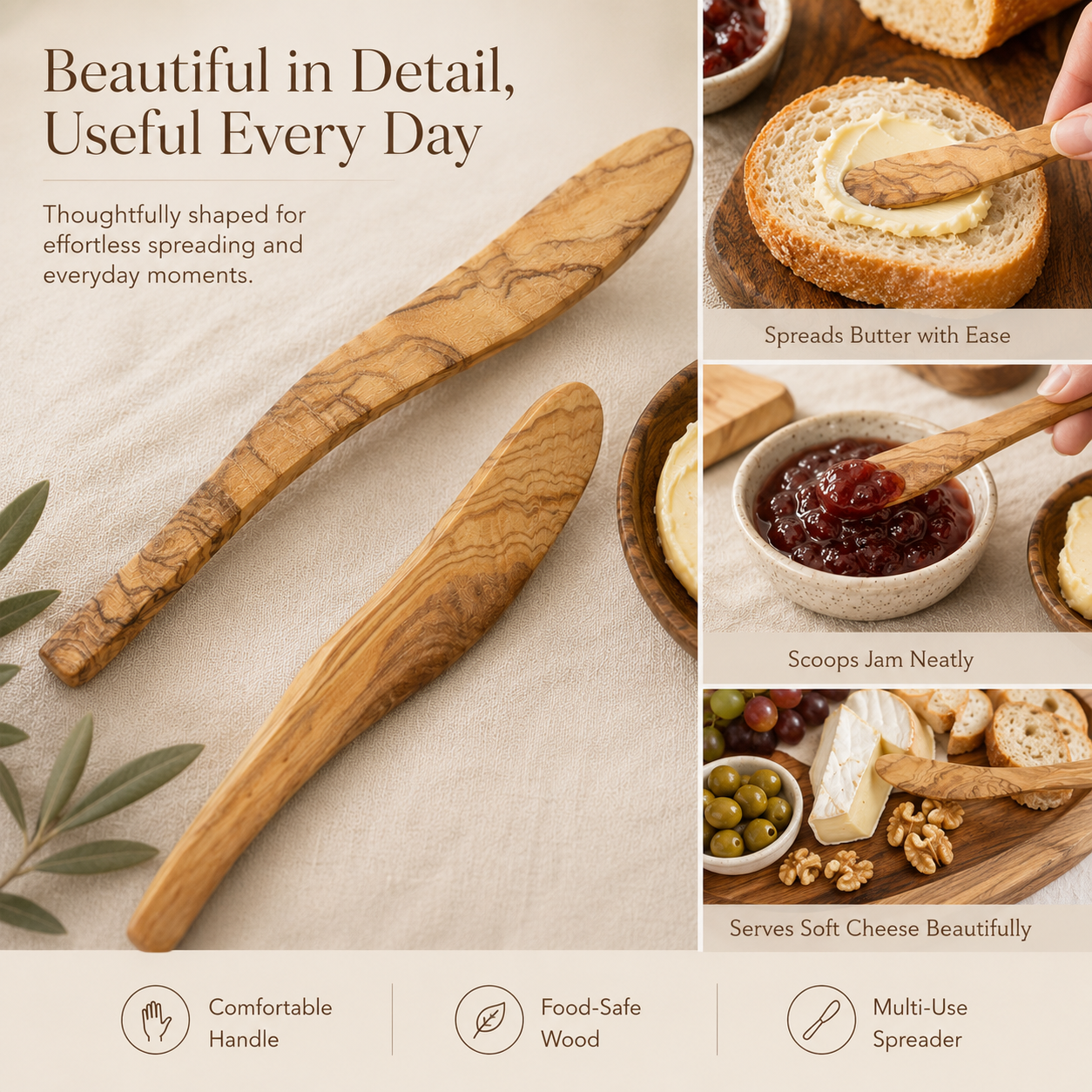 Olive Wood Butter Knife & Jam Spreader