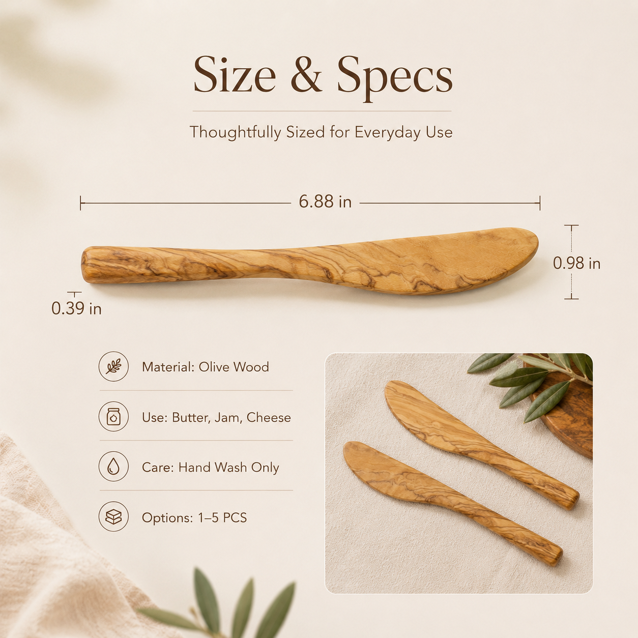 Olive Wood Butter Knife & Jam Spreader
