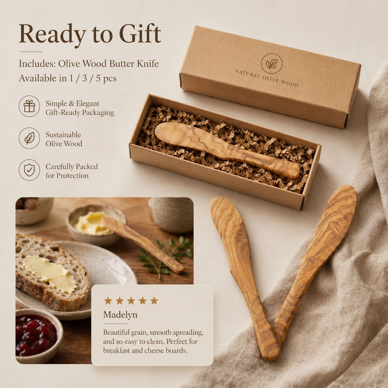 Olive Wood Butter Knife & Jam Spreader