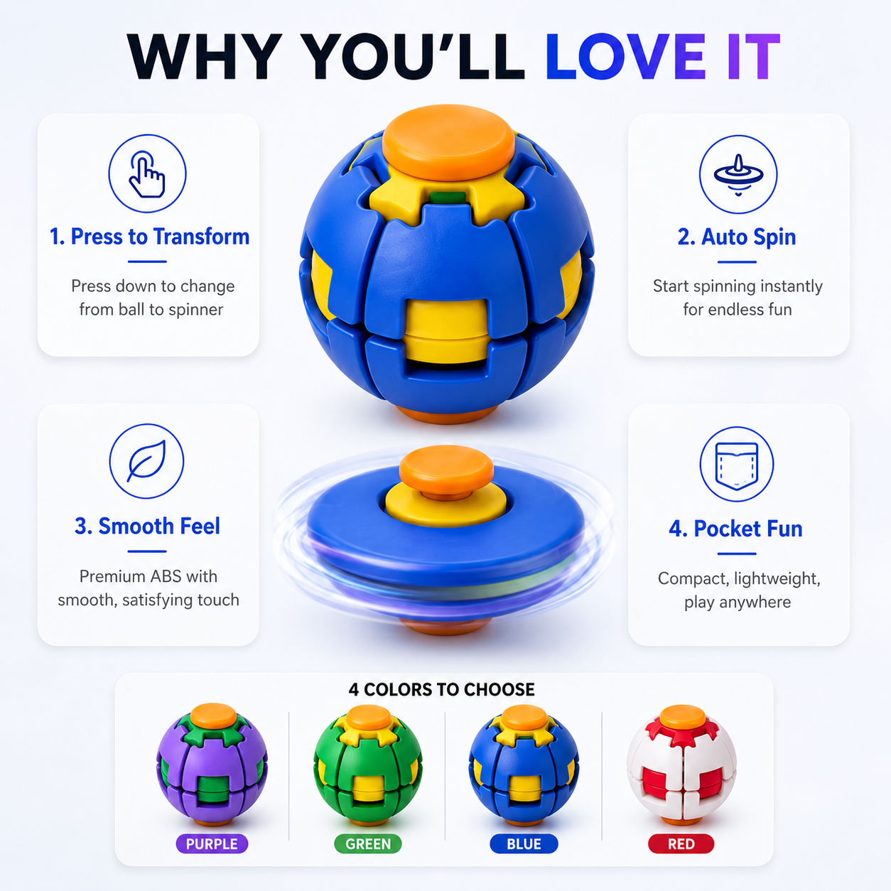 Transforming Press & Spin Fidget Ball