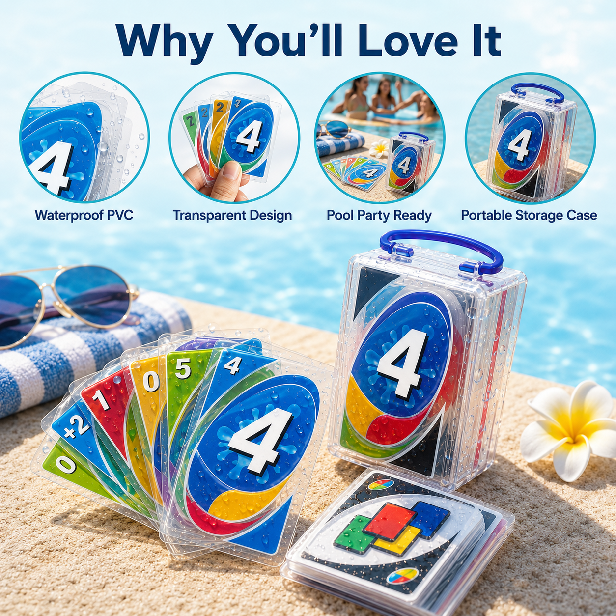 Waterproof Playing Cards, Clear PVC Card Game Set for Pool Games, 2 Pack