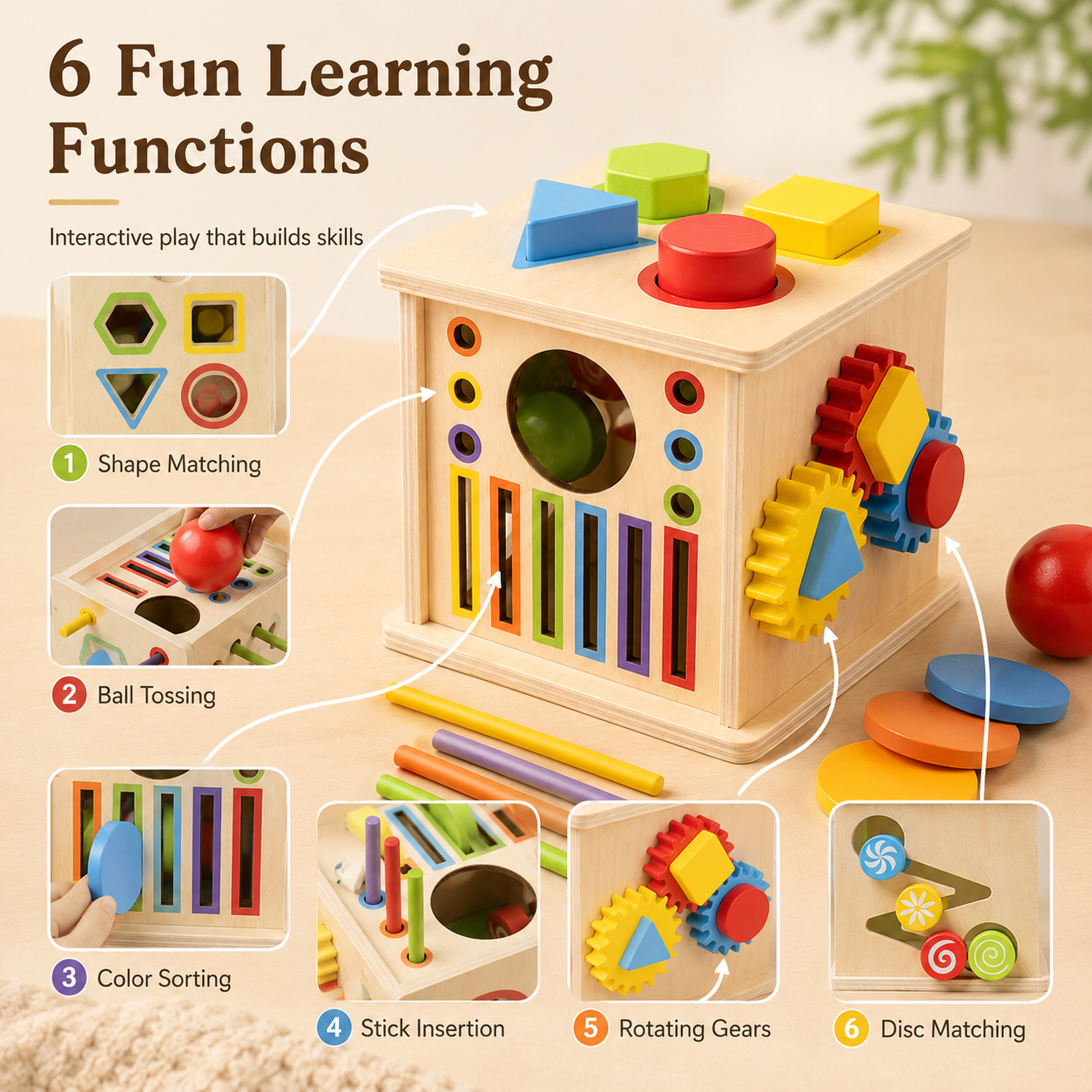 8-in-1 Wooden Montessori Busy Board & Shape Sorter Toy