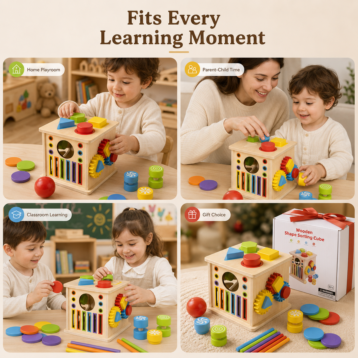 8-in-1 Wooden Montessori Busy Board & Shape Sorter Toy