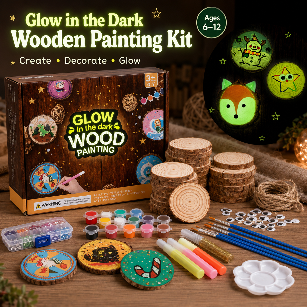 Glow in the Dark Wooden Painting Kit for Kids