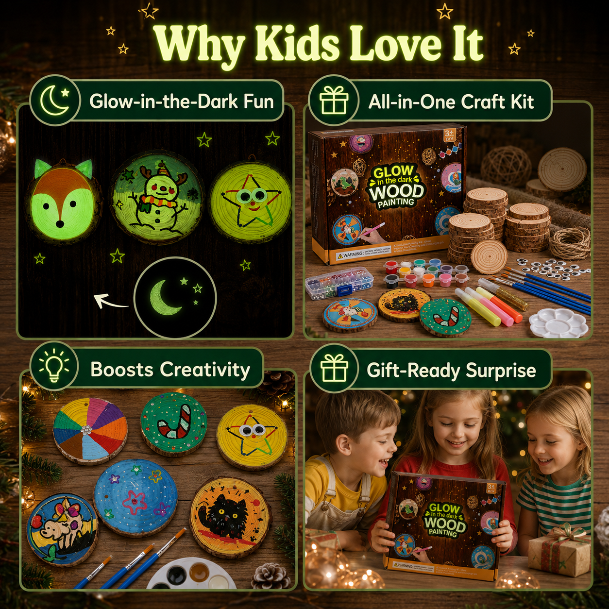 Glow in the Dark Wooden Painting Kit for Kids