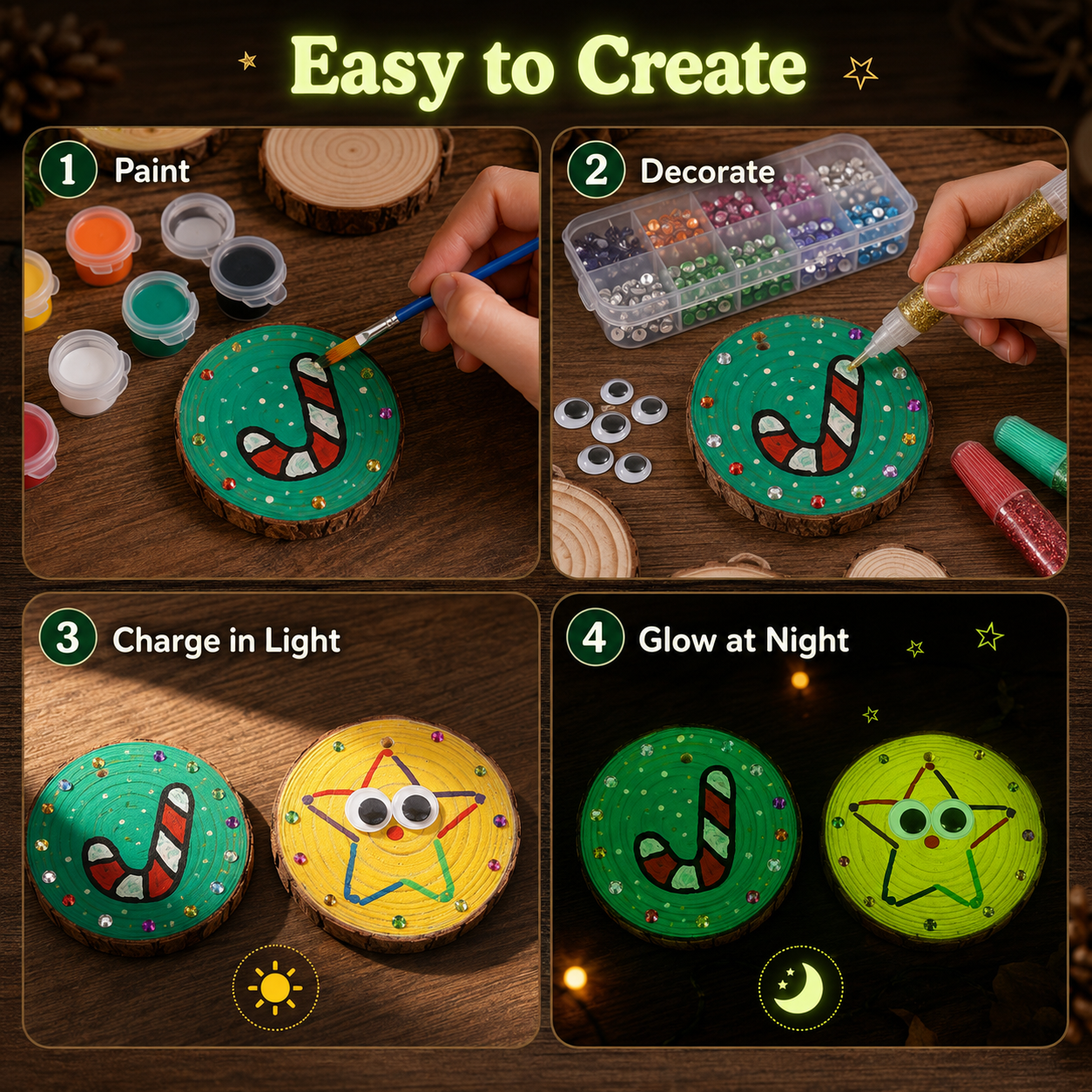 Glow in the Dark Wooden Painting Kit for Kids