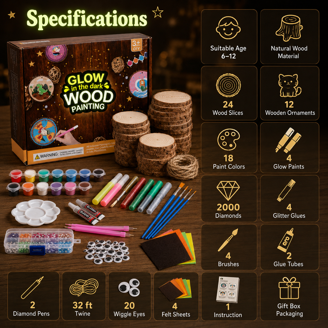 Glow in the Dark Wooden Painting Kit for Kids