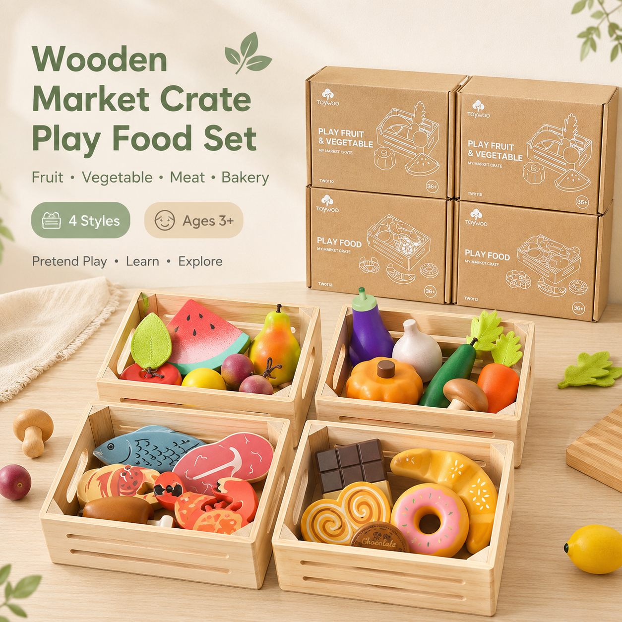 Montessori Wooden Play Food Set - Pretend Kitchen Toys | oakory