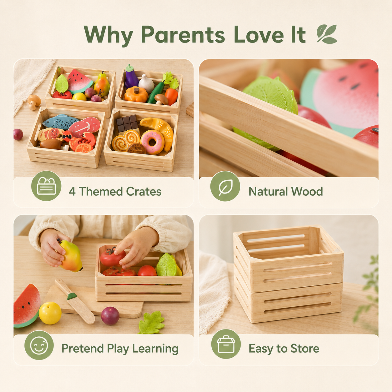Montessori Wooden Play Food Set - Pretend Kitchen Toys | oakory