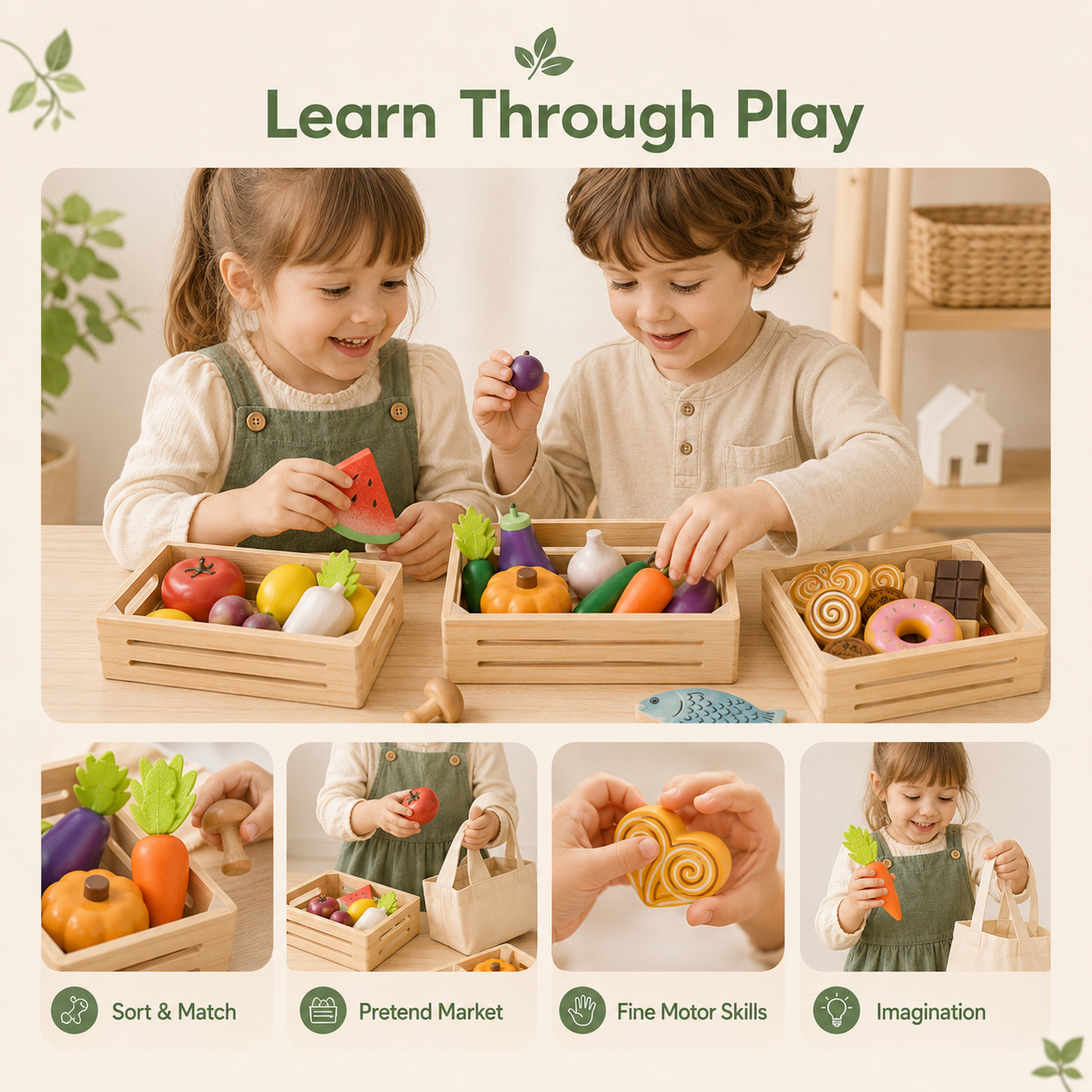 Montessori Wooden Play Food Set - Pretend Kitchen Toys | oakory