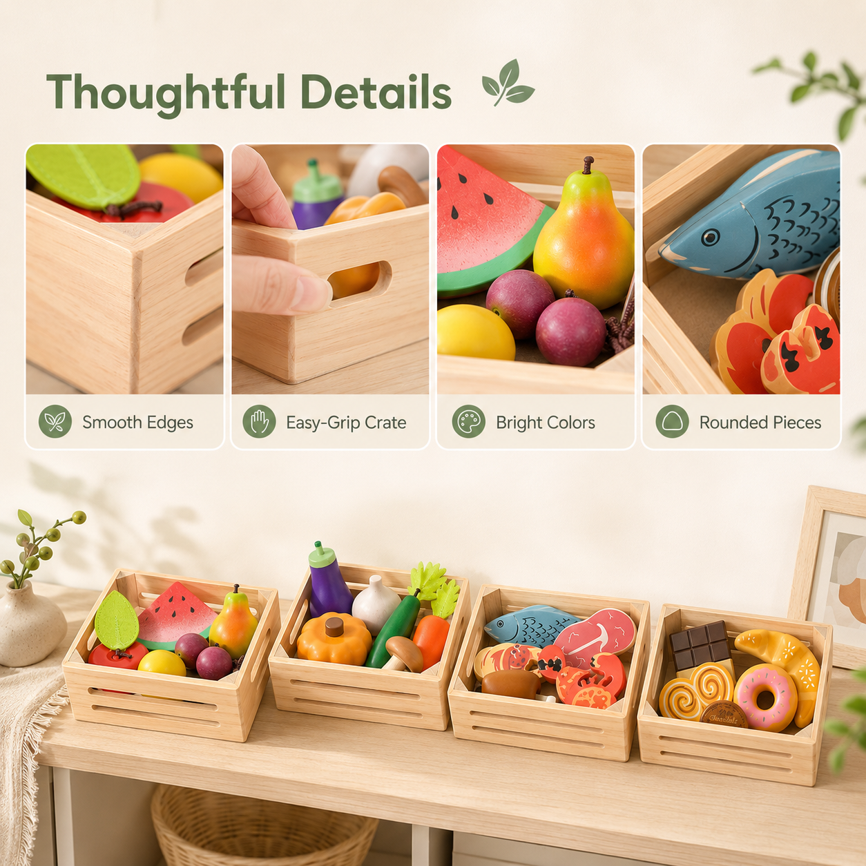 Montessori Wooden Play Food Set - Pretend Kitchen Toys | oakory