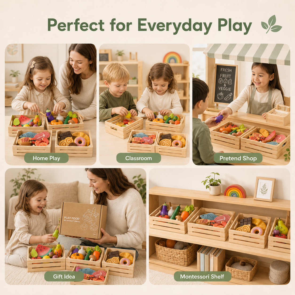 Montessori Wooden Play Food Set - Pretend Kitchen Toys | oakory