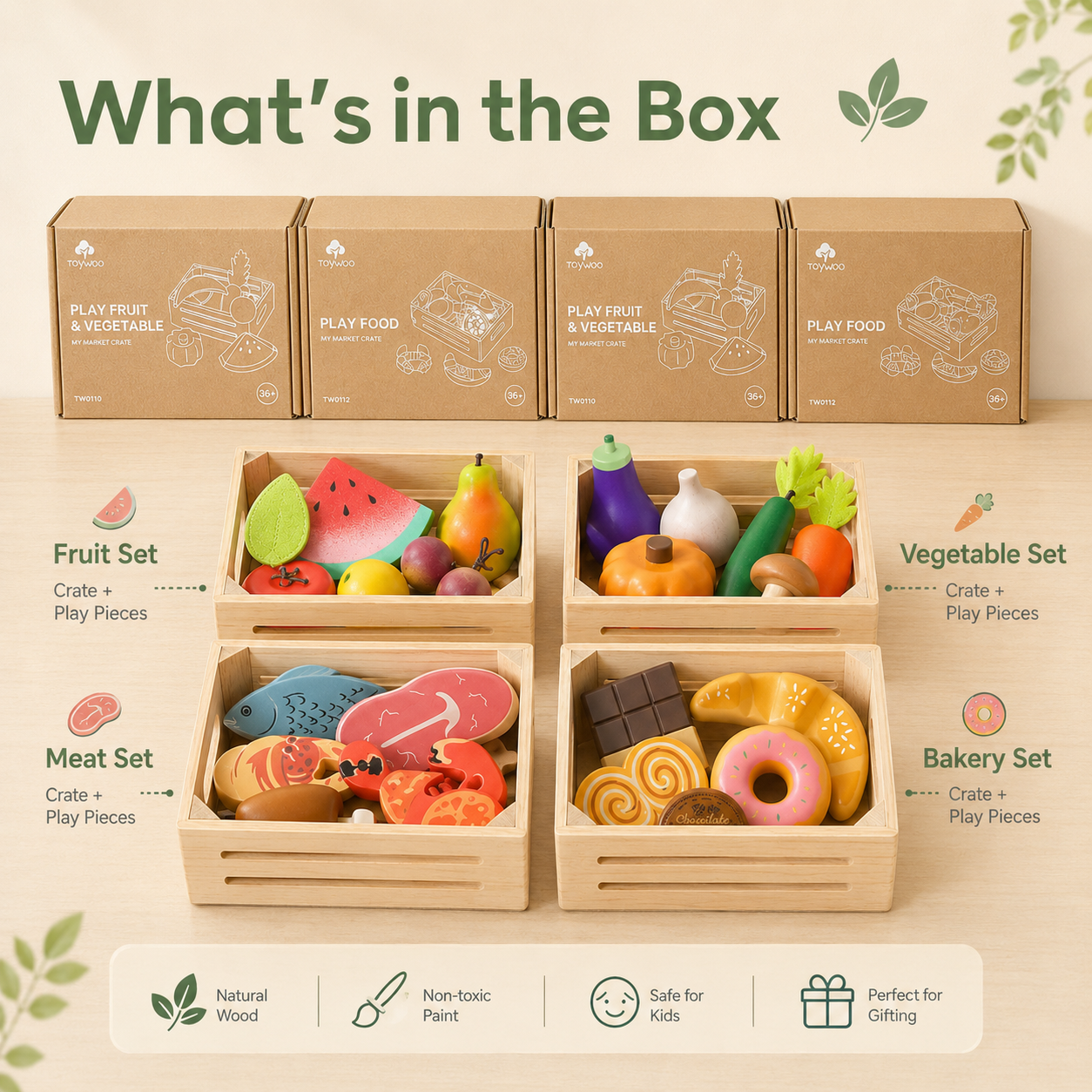 Montessori Wooden Play Food Set - Pretend Kitchen Toys | oakory