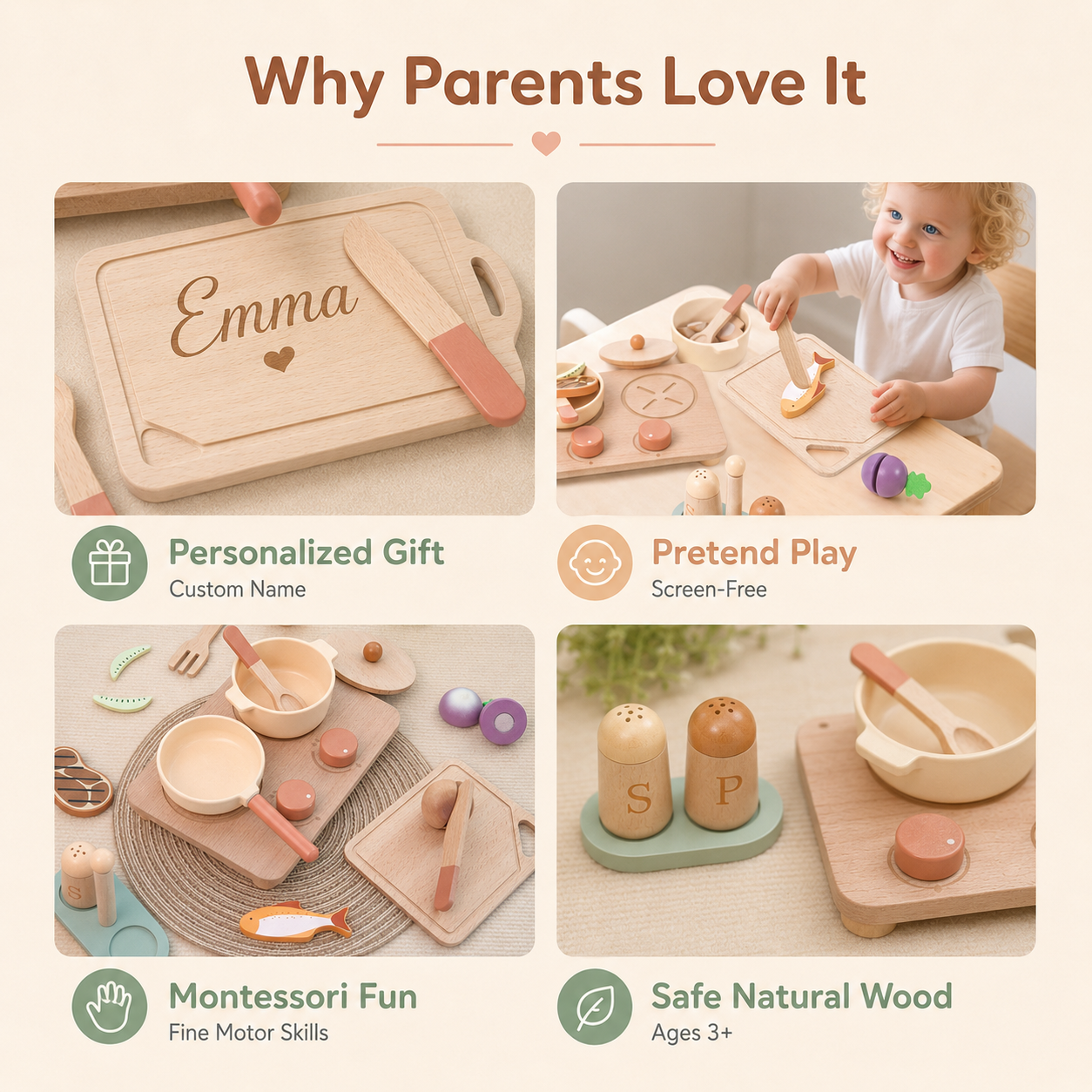 Personalized Wooden Play Kitchen Set for Kids