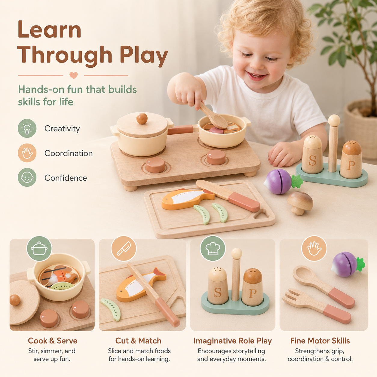 Personalized Wooden Play Kitchen Set for Kids