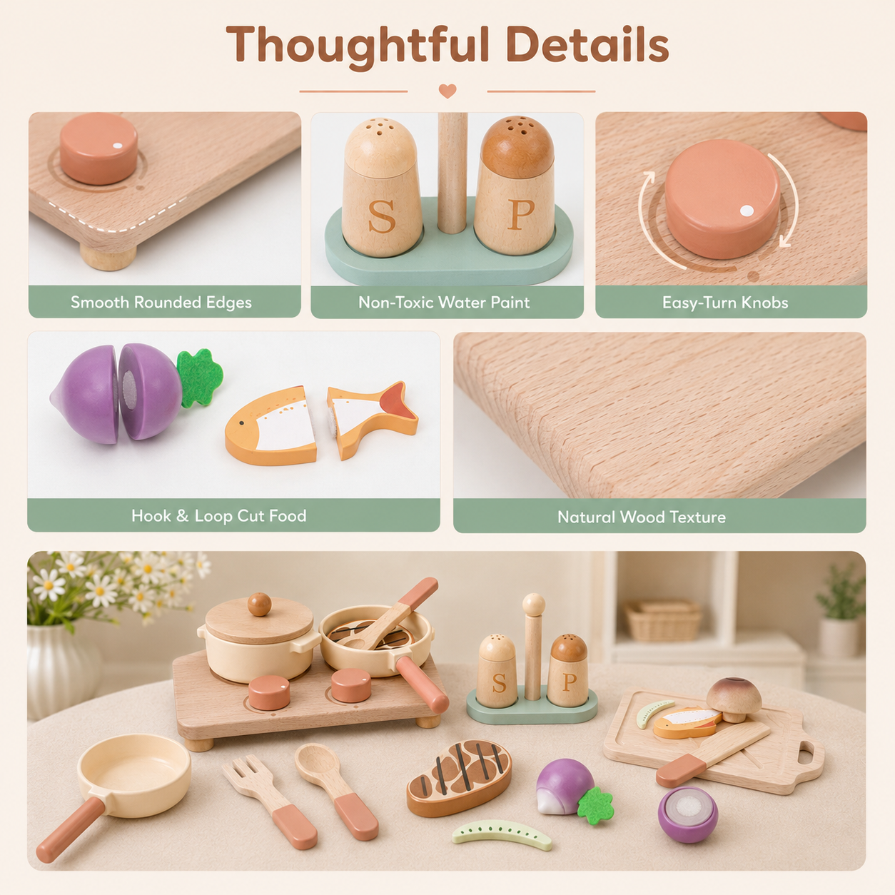 Personalized Wooden Play Kitchen Set for Kids