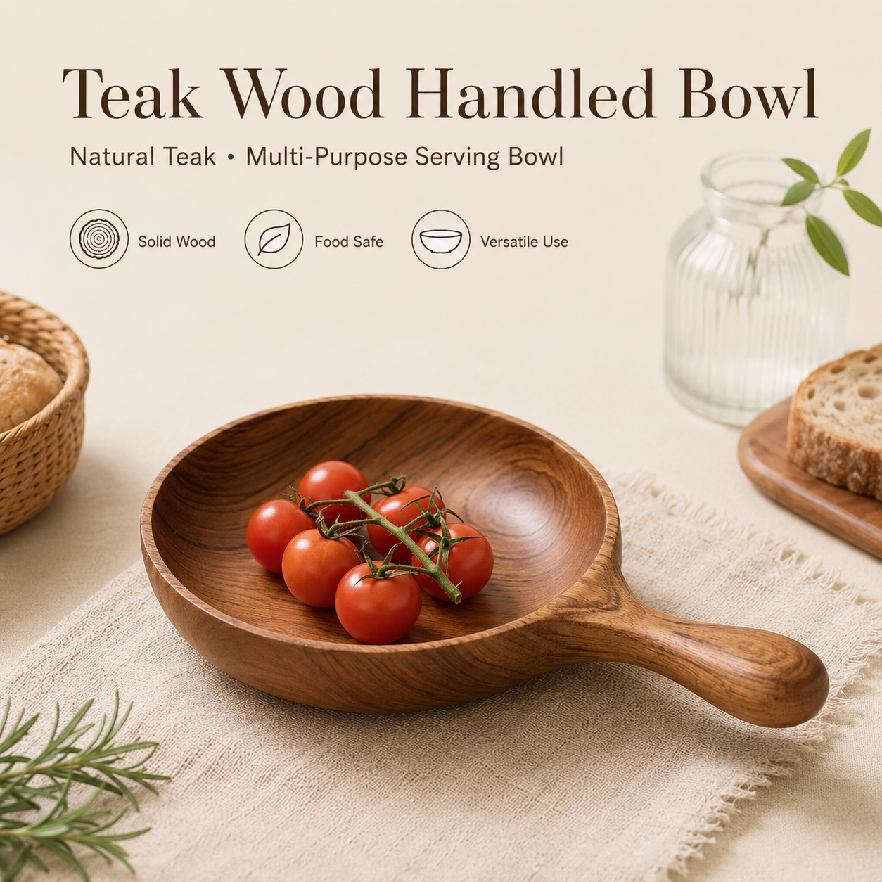 Oakory Solid Teak Wood Handled Bowl