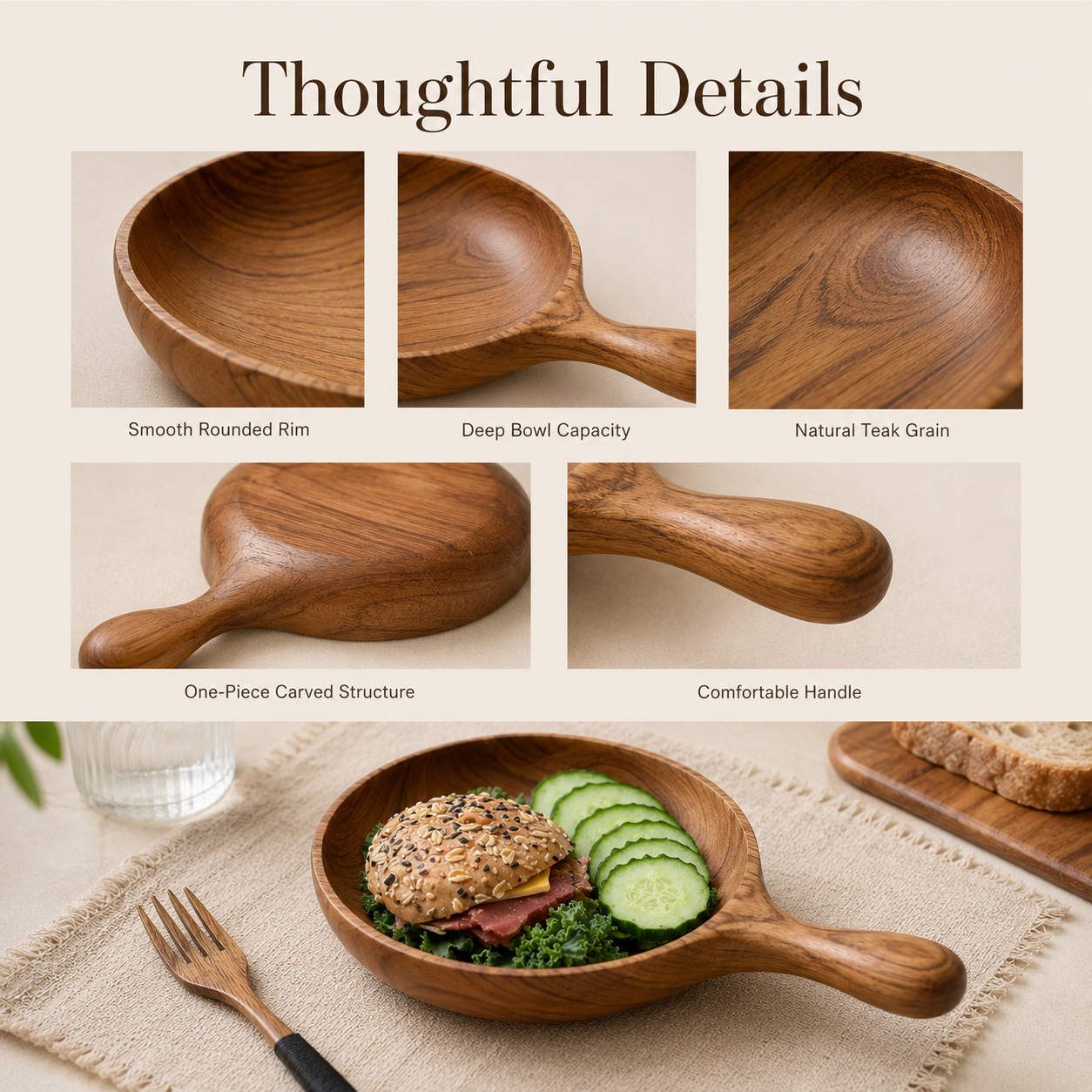 Oakory Solid Teak Wood Handled Bowl