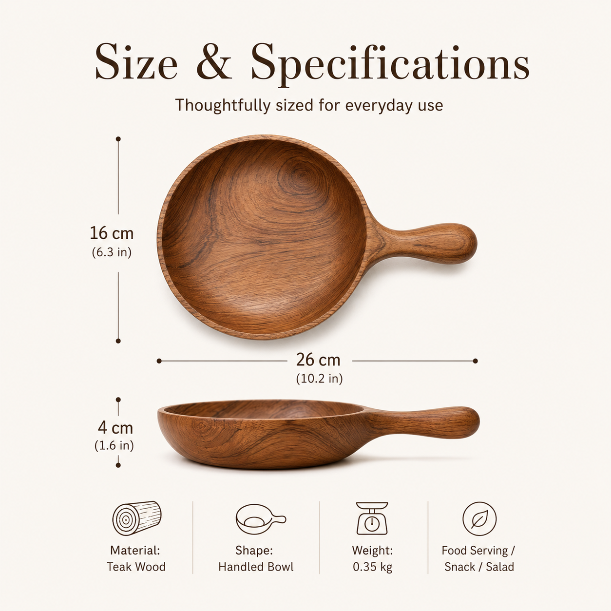 Oakory Solid Teak Wood Handled Bowl