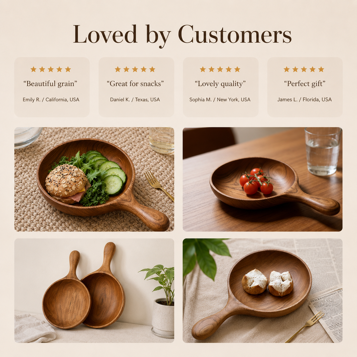 Oakory Solid Teak Wood Handled Bowl