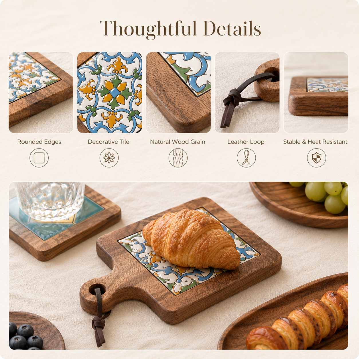 Nordic Vintage Wooden Tile Trivet
