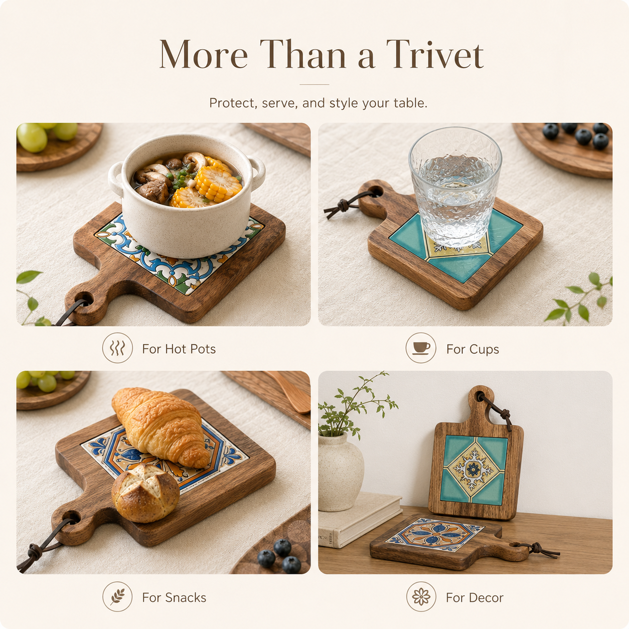 Nordic Vintage Wooden Tile Trivet