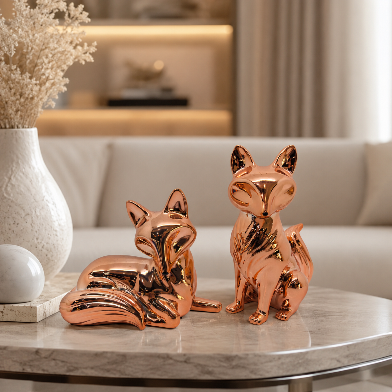 Rose Gold Fox Couple Ornament