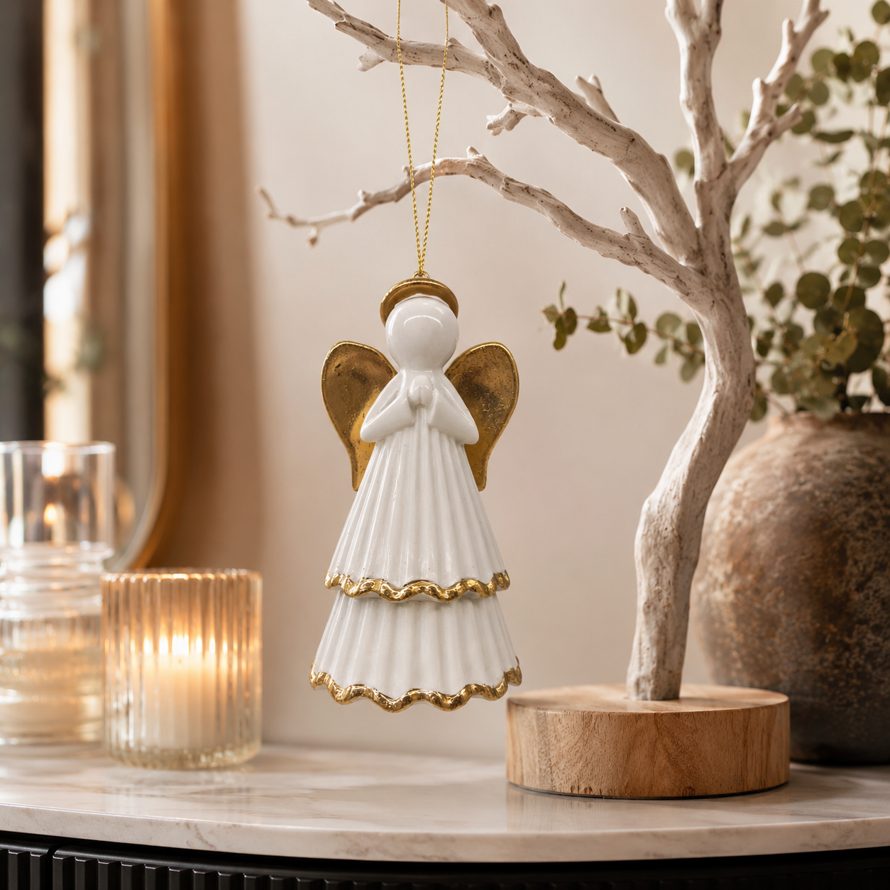 White Golden Angel Ornament