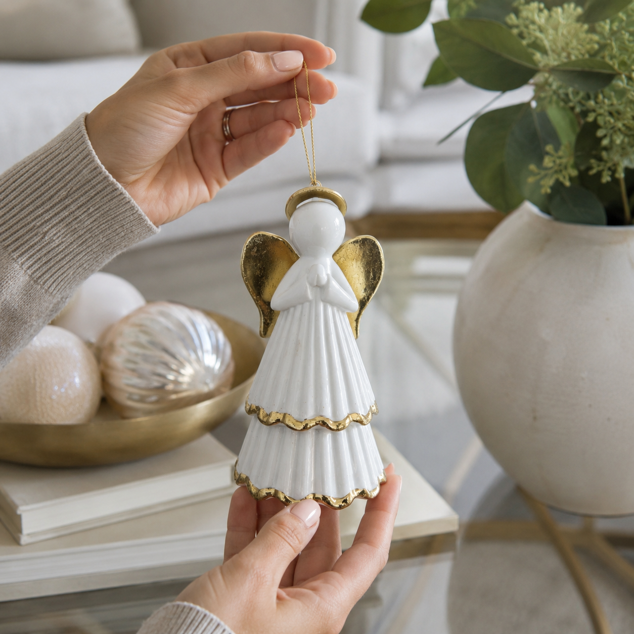 White Golden Angel Ornament
