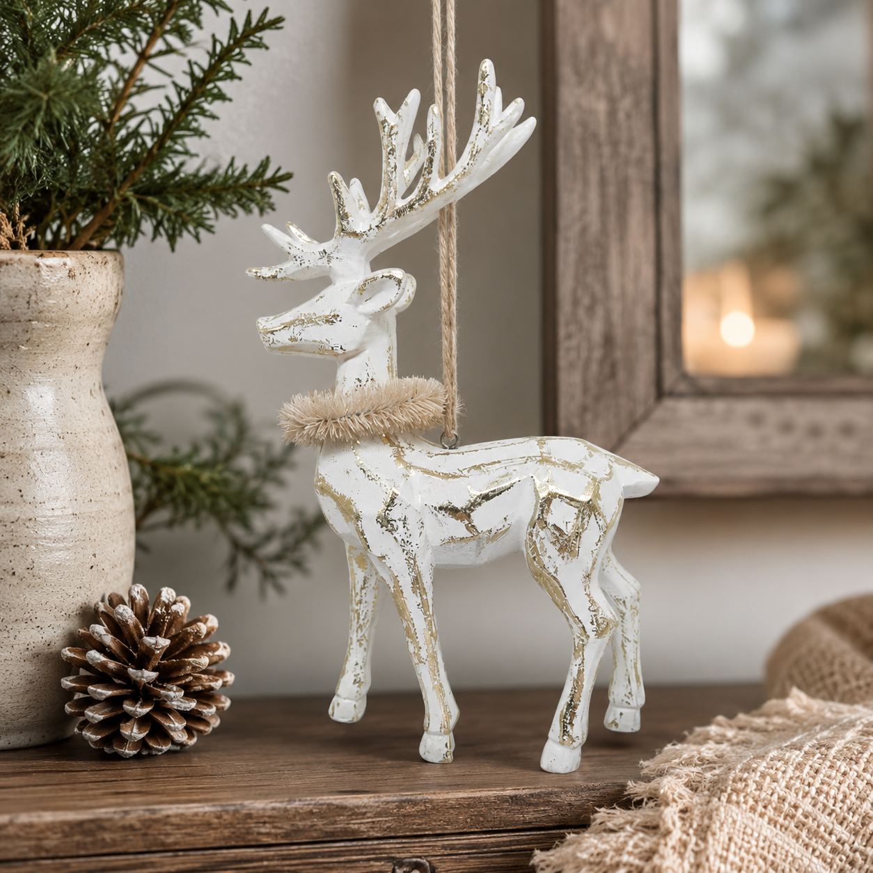 White Reindeer kneel Ornament