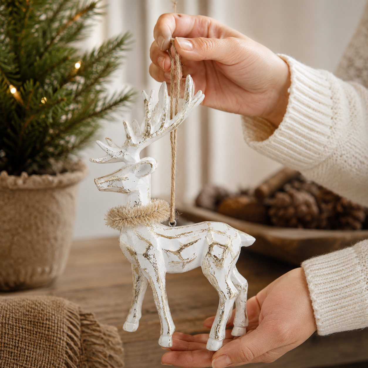 White Reindeer kneel Ornament