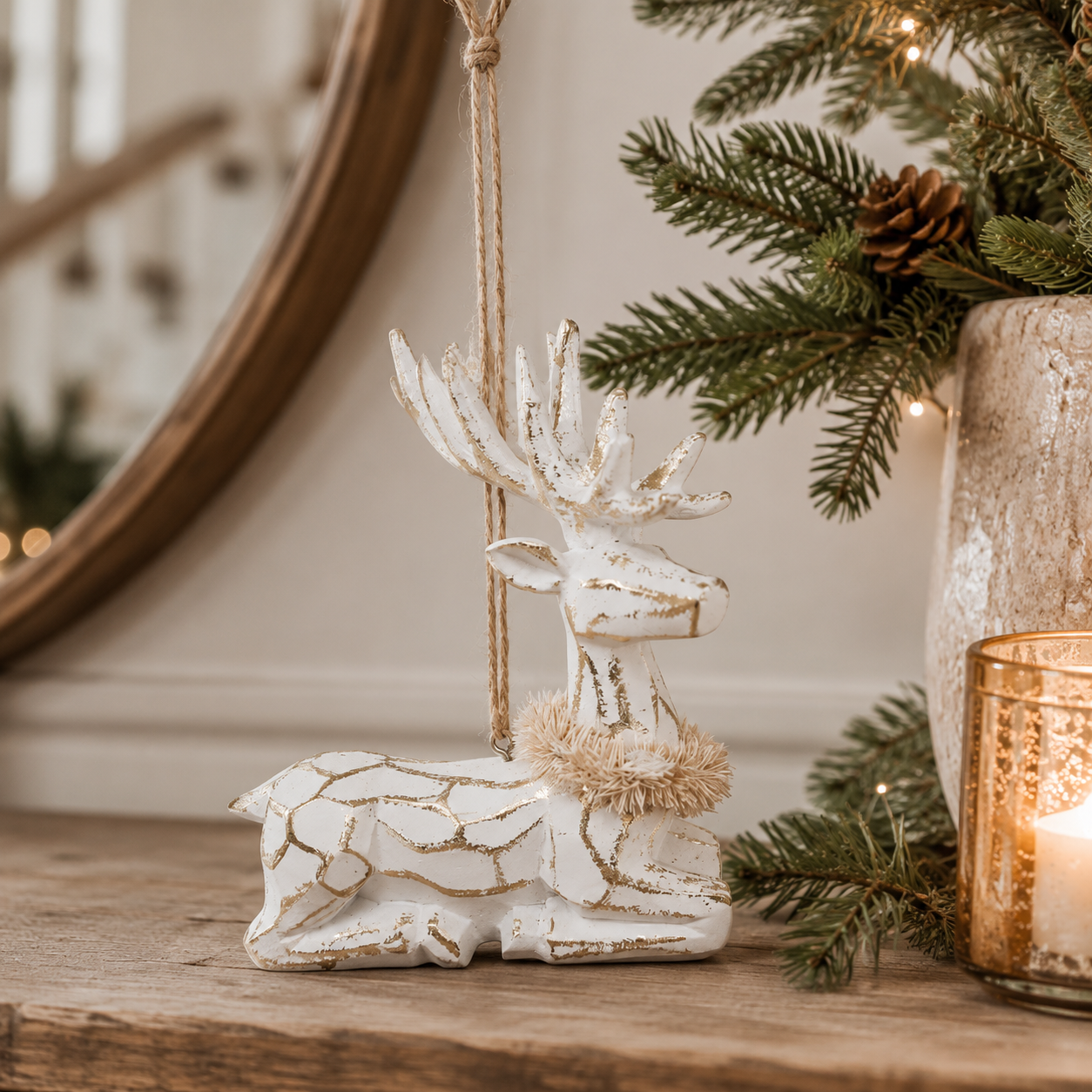White Reindeer stand Ornament