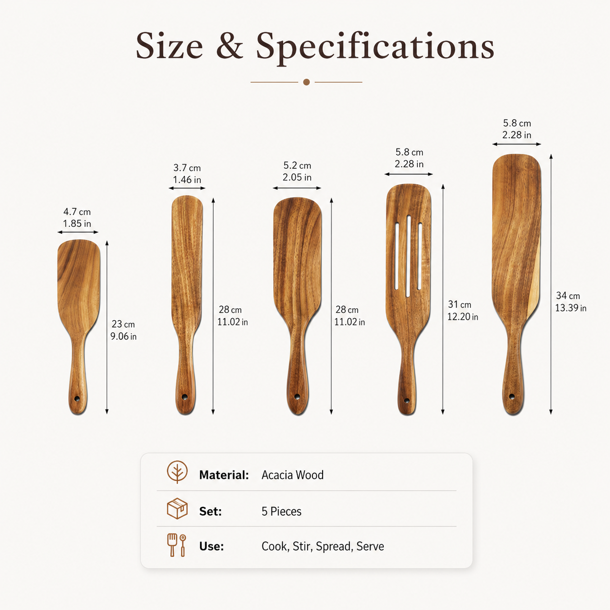 Acacia Wood Spatula Set – Nonstick Kitchen Utensils