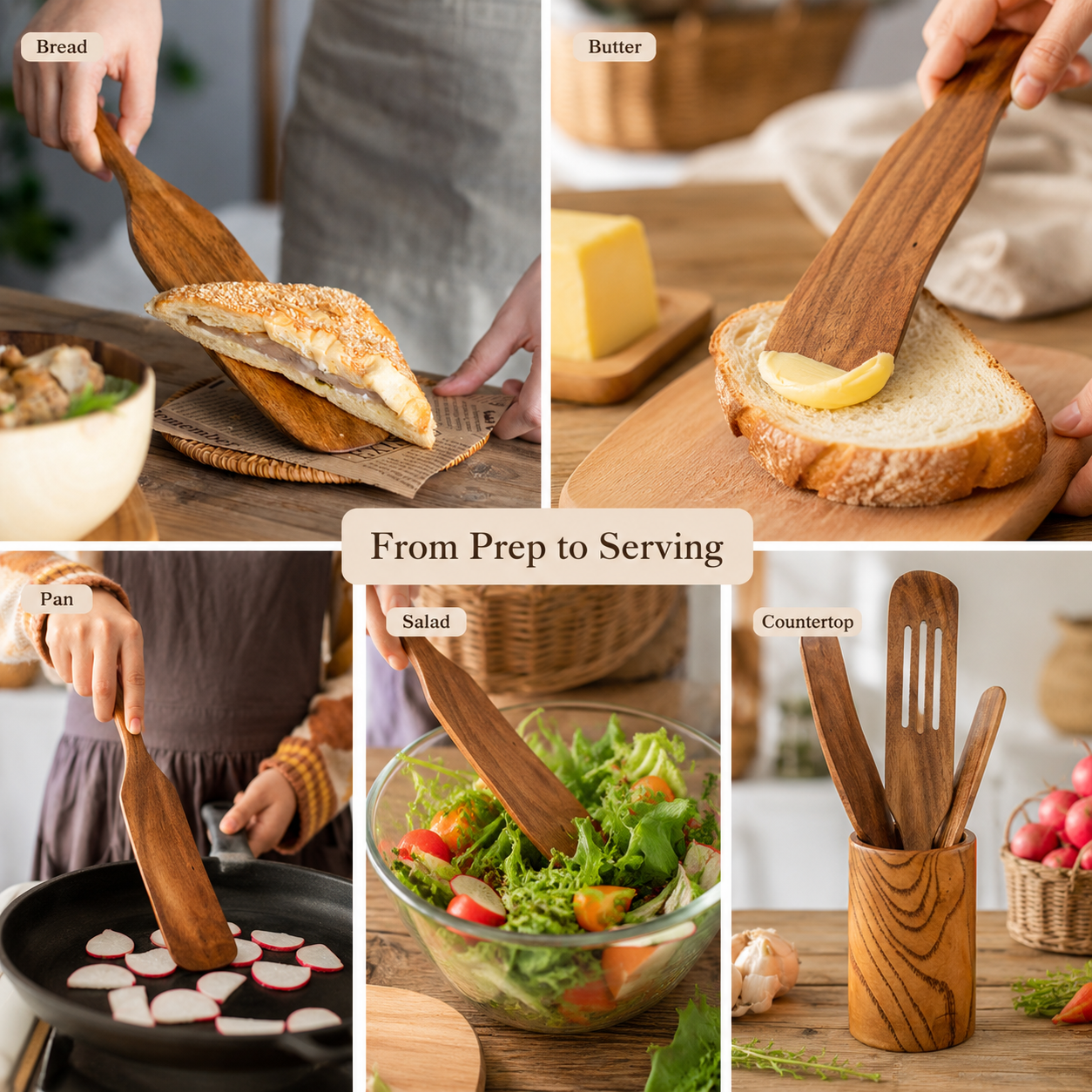 Acacia Wood Spatula Set – Nonstick Kitchen Utensils