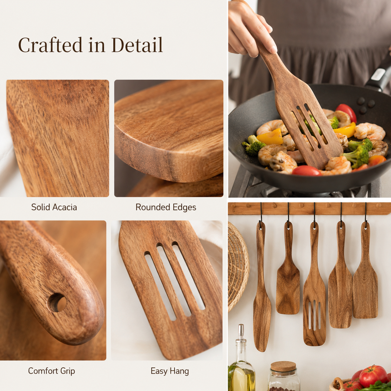 Acacia Wood Spatula Set – Nonstick Kitchen Utensils