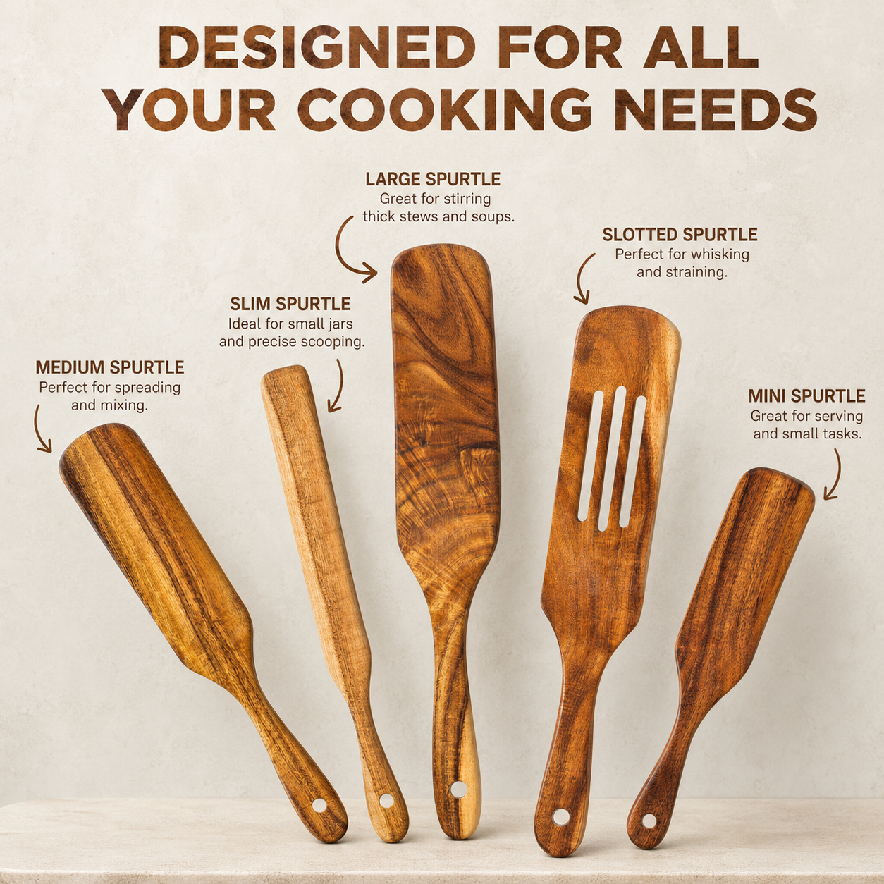 Acacia Wood Spatula Set – Nonstick Kitchen Utensils