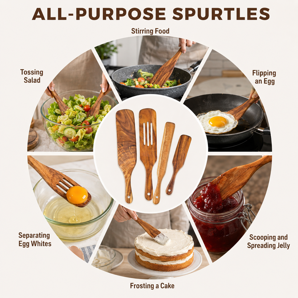 Acacia Wood Spatula Set – Nonstick Kitchen Utensils